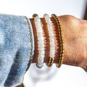 Moonstone Beaded Bracelets half Gold Beads WATERPROOF Stacking Bracelets